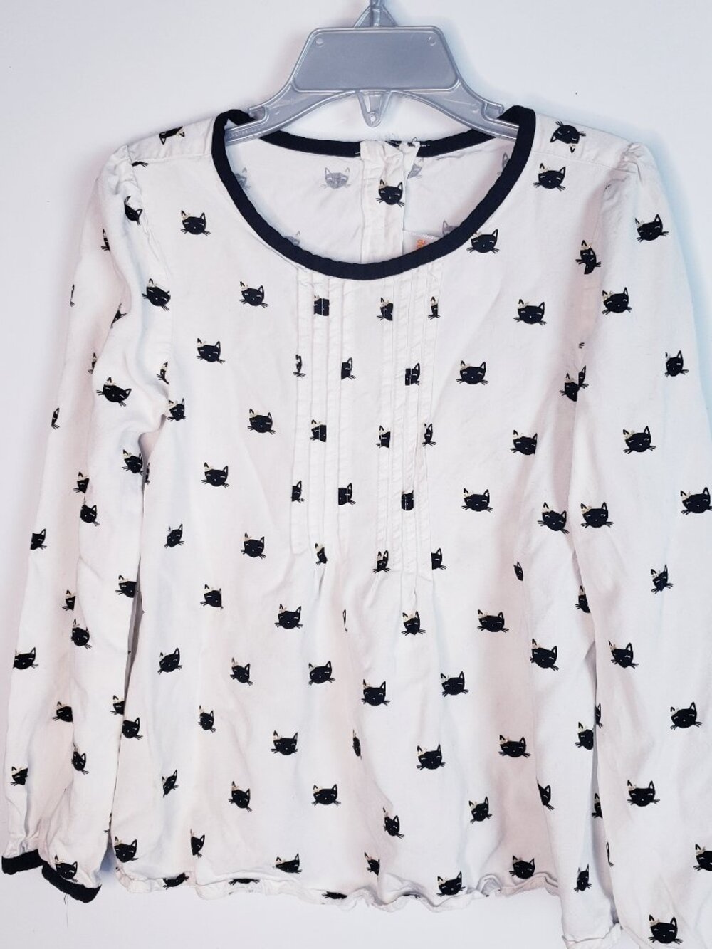 Gymboree Girls size 7 top black cat - long sleeve blouse- round collar
